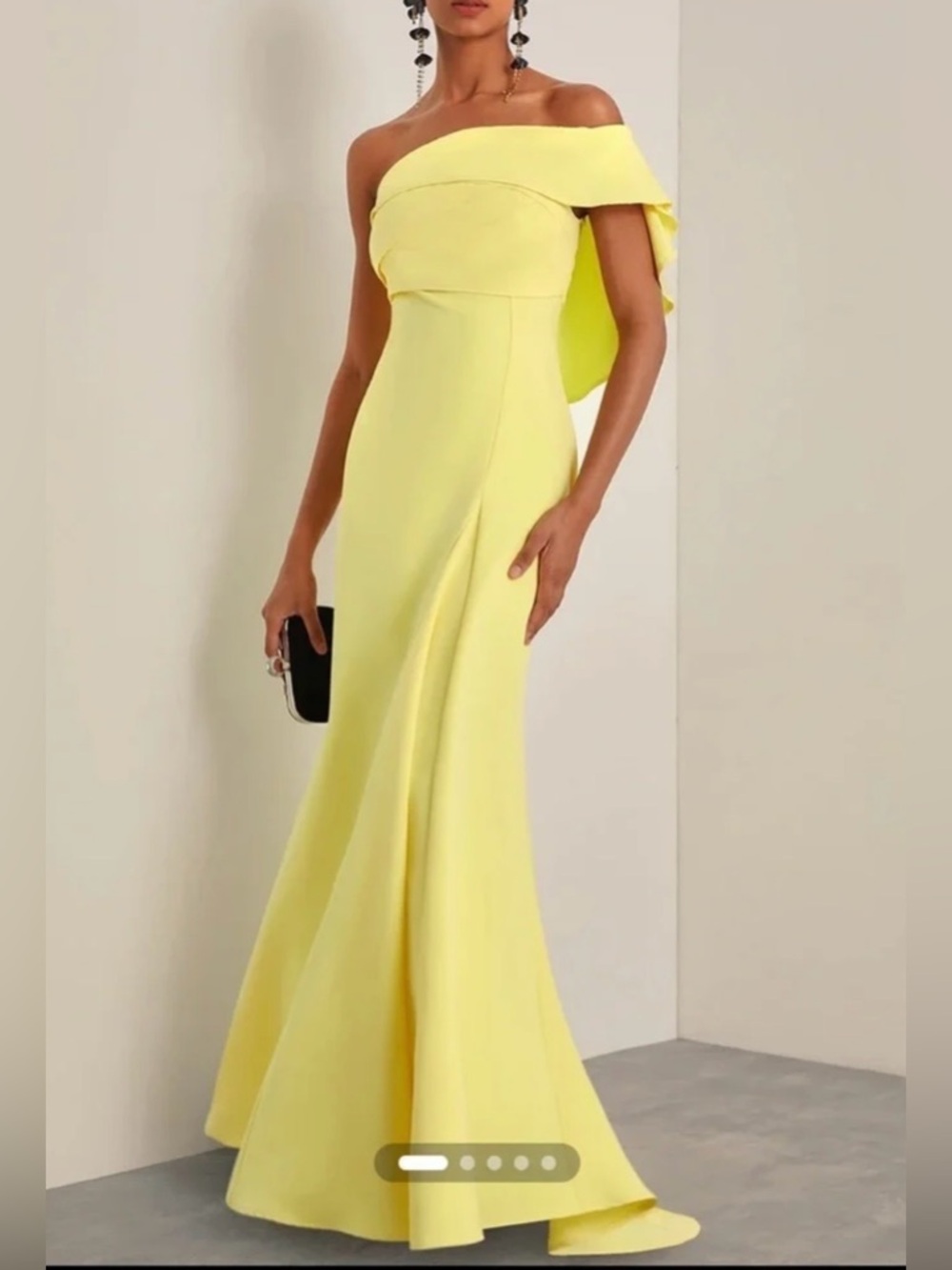 Fehaute One-Shoulder Yellow Ruffle Evening Dress